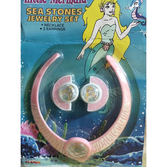 Vtg Saban Adventures Of the Little Mermaid Sea Stones Pink Jewelry Set (ebox d) - Picture 3 of 4